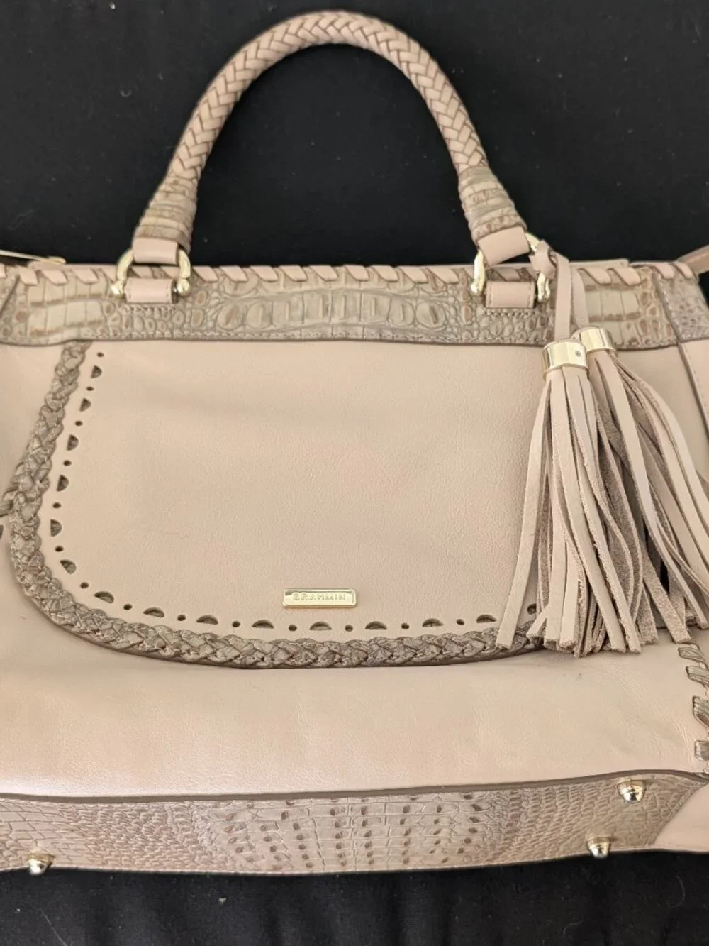 Brahmin Raelynn Natural Crawford Satchel Only + Dust Bag